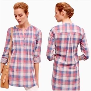 Holding Horses ANTHRO Pink Blue Plaid Gauze Hi-Lo Tunic $88 EUC 4
